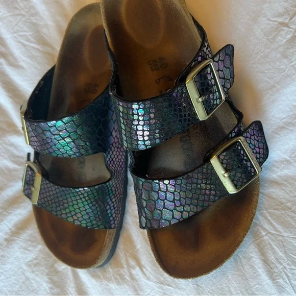 💜 Birkenstock Arizona size 40 Metallic Snake Print 💫 - Picture 2 of 12